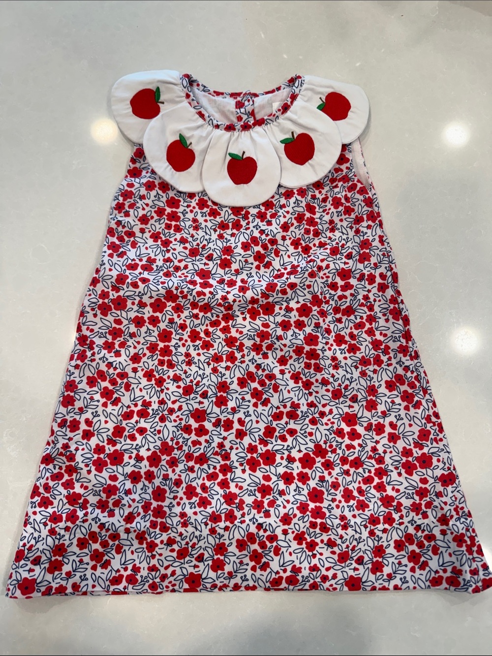 Girls Red Floral Dress with Apple Collar